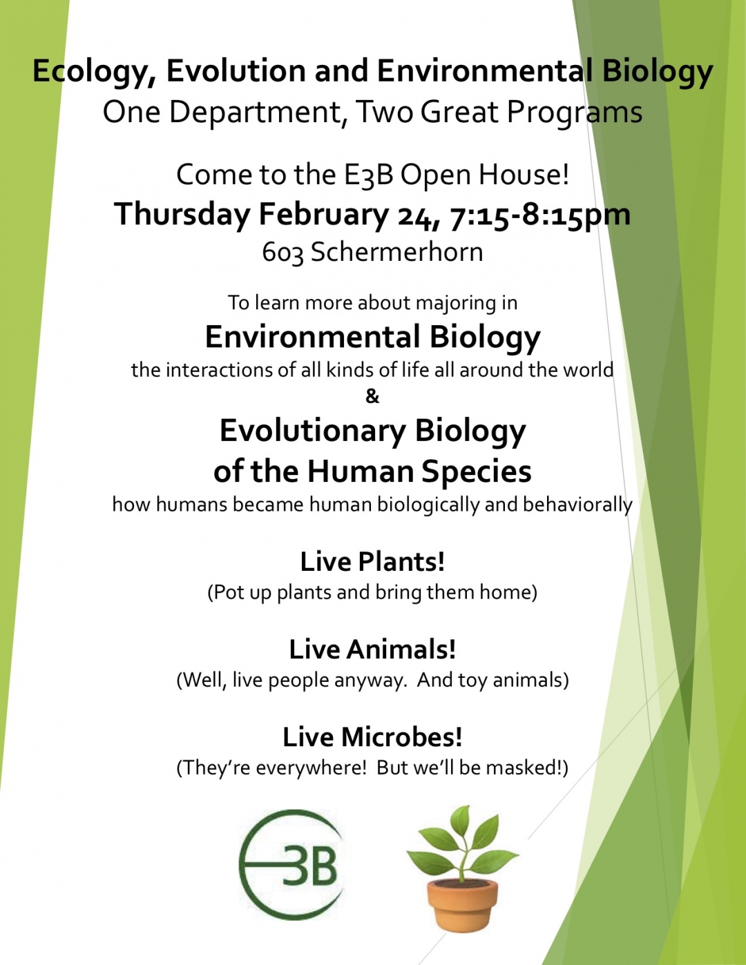 Ecology, Evolution, and Environmental Biology Open House flyer