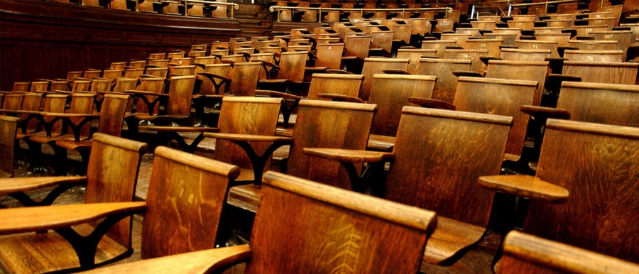 View of seats in an empty university lecture hall
