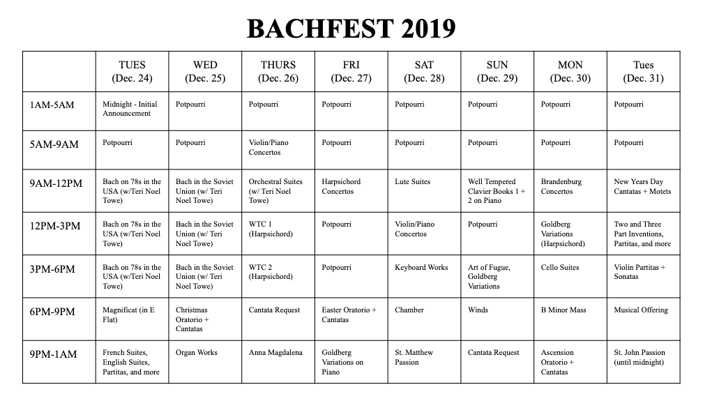 Bachfest Schedule