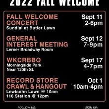 Fall Welcome Schedule 2022